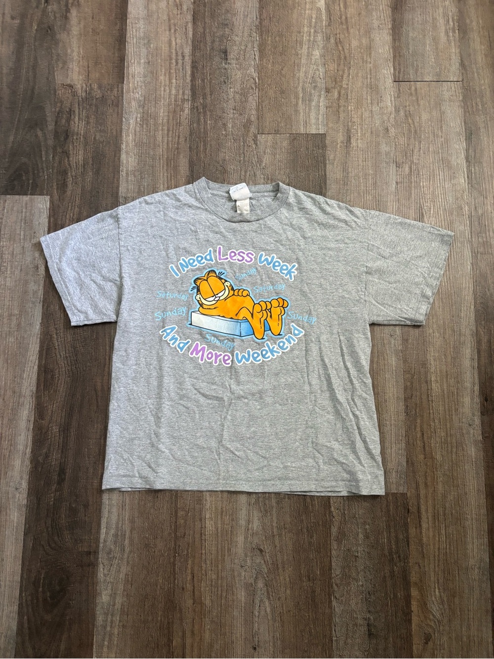 Vintage Garfield 'I Need Less Week And More Weekend' Gray Dog T-Shirt